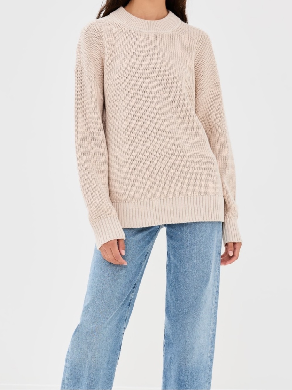 Pistola 100% Cotton Eve Crewneck Ribbed Knit Sweater Cream Small Scandi Fall